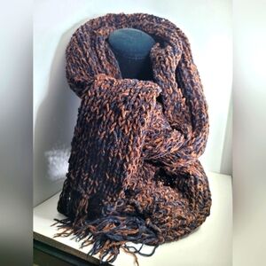 Tweed Multicolor Knit Fringed Scarf, EUC